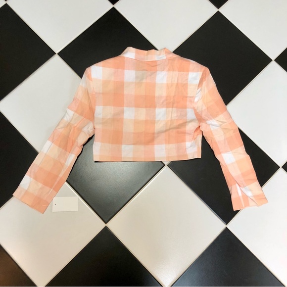 NWT For Love & Lemons Eugenie Cropped Plaid Blazer Jacket Peach Apricot Pastel M - Picture 6 of 10